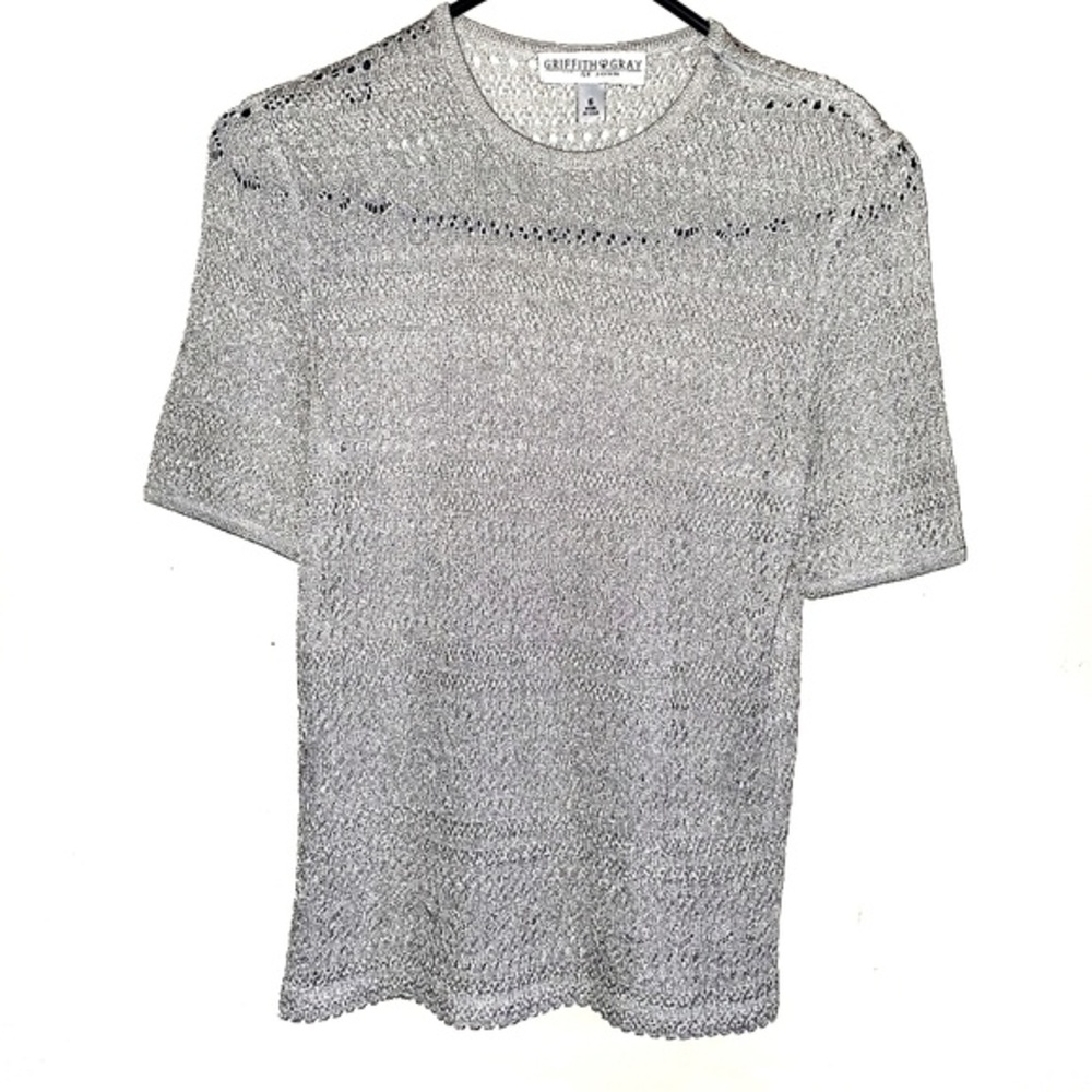 Vintage Griffith & Gray for St John Metallic Open Knit Top Silver Size 6